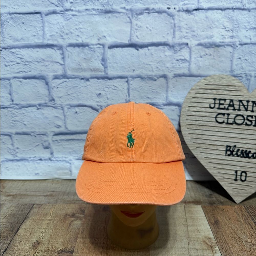 Polo Hat Cap Mens Orange Logo Buckle For Closure With Green Horse Logo Vintage